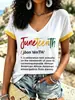 Fabricante Direto Roupas Femininas Transfronteiriças EUA 250ª Camiseta com Estampa Digital Decote V Dia da Independência Estrelas e Águias