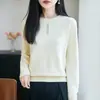 Suéter de Punto para Mujer 2026 Otoño/Invierno Nuevo Algodón Puro Borde Rizado Cuello Redondo Manga Larga Color Sólido Hueco Camiseta Base Superior