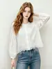 Blusa de Encaje Bordado Francés Original Nanyou 2026 Principios de Otoño Hueca Patchwork Mangas de Linterna Diseño Fruncido Cárdigan