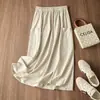 Falda Larga de Corte A Delgada, Estilo Ropa de Trabajo, Cintura Elástica Cómoda, Bolsillo Lateral, Protección Solar, Secado Rápido, Estilo Japonés