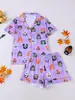 Comercio Electrónico Transfronterizo Verano Morado Conjunto de Ropa para el Hogar Estampado de Halloween Camisa de Manga Corta Pantalones Cortos Pijama Europeos y Americanos Venta al por Mayor