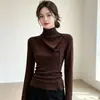 Roupas femininas transfronteiriças estilo outono e inverno gola alta assimétrica mangas compridas suéter justo que afina malha suéter de tricô roupas de comércio exterior