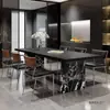 Mesa y Sillas de Comedor Colgantes de Losa de Roca Negra Pura Estilo Italiano, Estilo Bauhaus, Tamaño Grande, Escritorio Rectangular Simple Moderno para Té y Estudio