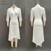 Otoño 2025 Nuevo Transfronterizo Amazon Estilo Europeo y Americano Elegante Color Sólido Manga Larga Cuello en V Satén Asimétrico Vestido