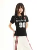 Yechuan # Camiseta de Manga Corta con Estampado Digital Estilo Americano Blokette para Mujer, Marca Retro Trendy, Ropa Deportiva Chica Picante.