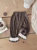 INS Blusa Recortada para Bebé Niña de Primavera y Otoño Camisa Base con Cuello de Loto Pantalones Sueltos Conjunto de Tres Piezas Estilo Coreano para Niña
