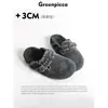 Sapatos Femininos Estilo Birkenstock com Forro de Lã Quente 2025 Novo Outono e Inverno Sapatos de Algodão Peludos com Solado Grosso Versátil Estilo Cinza Mules Fechados