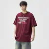 Camiseta de Manga Corta de Algodón Puro Color Borgoña para Hombre Verano Moda Ropa Americana Holgada Moderna Anti-Pilling Pesada Media Manga
