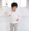 Nuevas Camisetas de Verano 2024 para Niños de Algodón y Lino Sencillas de Manga Corta para Niños Pequeños y Medianos Color Puro Botón Estilo Étnico Tops de Manga Larga