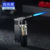Isqueiro Criativo e Único de Chama Azul tipo Maçarico para Uso Externo, à Prova de Vento, para Churrasco, Assar e Cozinha, com Tanque de Gás Transparente Visível