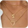 Amazon Tk Mismo Estilo Burbuja Collar de 26 Letras Acero Inoxidable Múltiples Capas Colgante de Alfiler de Seguridad Inicial Collar para Mujer