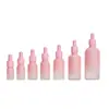 En stock 5-100ml botella de esencia rosa degradado líquido de esencia botella de vidrio empaque de cosméticos botella con gotero botella rociadora
