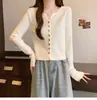 Cardigã de tricô grosso e único de duas peças com decote V para mulheres, novo estilo outono e inverno, blusa de manga comprida, macio e aconchegante