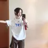 Camiseta blanca de algodón puro de manga corta para mujer, nuevo diseño verano 2026, estilo nicho, hombro normal, corte holgado, top de manga media