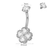 Anillo para Ombligo de Acero Inoxidable Galvanizado con Circonita Blanca Trébol de Cuatro Hojas Cuadrado Mariposa Diente Interno Joyería para Piercing