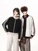 Sudadera cárdigan de estilo americano con rayas deportivas y cuello alto para hombre y mujer, chaqueta casual holgada para parejas, top exterior versátil