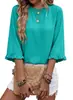 2026 Ropa de Mujer Europea y Americana Sitio Independiente de Amazon Verano Nueva Moda Cuello Redondo Encaje Manga Media Camisa Top