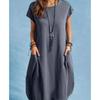 Primavera e Verão 2022 Europeu e Americano Amazon Estação Independente ebay Algodão e Linho Solto Casual Cor Sólida Vestido de Bolso Roupas Femininas