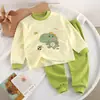 2026 Conjunto de Roupa Íntima Infantil Algodão Puro Roupas de Outono para Meninos Meninas Bebês Blusa de Outono Calça de Outono Pijama Roupa de Casa Jacquard Desenho Animado
