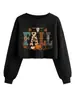 Amazon eBay tienda independiente casual elegante mujer nuevo otoño calavera cabeza de toro hoja de calabaza crop top sudadera
