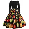 Vestido grande de manga comprida com estampa digital e cinto estilo retrô Hepburn AliExpress Halloween 1128