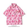 Camisas de Manga Curta Estilo Hong Kong para Homens e Mulheres, Verão Soltas e Finas Camisas Florais Havaianas de Praia com Manga 3/4 para Casais