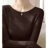 Top de punto estilo francés con hombros descubiertos y mangas largas para mujer, nuevo diseño de otoño, ajustado y favorecedor, suéter básico