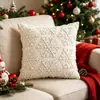 Funda de Almohada Popular Navideña Transfronteriza con Lazo Navideño y Bordado de Estrella de Cinco Puntas, Cojín para Sofá, Funda de Almohada para Decoración del Hogar