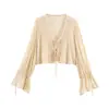 Ropa de Verano Nueva Transfronteriza para Mujer Decoración de Lazo Bordado Camisa Manga Larga Top Corto Conjunto de Minifalda