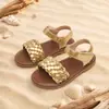 Sandalias Tejidas de Punta Abierta para Niñas Suela Suave Antideslizante Velcro Estilo Retro Sencillo Zapatos de Princesa para Niñas