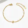Moda Europeia e Americana Transfronteiriça Exquisita Pulseira de Aço Inoxidável Corrente Dupla Pulseira de Pérolas Estrela Pulseira Simples Versátil