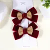 Acessórios de Cabelo para Meninas de Veludo com Glitter Outono e Inverno Presilha Vermelha Laço Colorido Docinho Grampo de Cabelo para Festas Grampo de Cabelo para Bebê Grampo de Cabelo