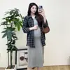 Vestido para Gestantes Xuemefu 2024 Outono Inicial Novo Sensação de Alto Padrão Estilo Coreano Elegante Ajuste Slim Vestido Vall Camisa Solta Xadrez