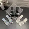 Sandalias de Verano 2025 Nuevas para Mujer, Estilo Hada Mariposa, con Piedras de Strass Plateadas, Zapatillas Gruesas de Tacón Medio, Ropa Exterior Transparente de una Sola Tira