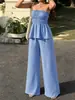 Conjunto de dos piezas de estilo europeo y americano, top de tubo sin hombros y pantalones de pierna ancha para mujer, atuendo adelgazante