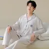 Novo conjunto de pijama primavera e outono 2026, conjunto de loungewear casual estilo cardigã de algodão puro com mangas compridas para homens, tamanhos grandes
