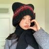 Chapéu de lã de malha de urso fofo coreano feminino outono e inverno conjunto de pescoço quente chapéu cachecol proteção de orelha integrada chapéu proteção de pescoço
