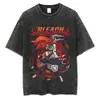 Camiseta Bleach Lavada Anime Harajuku Streetwear Gráfica Vintage
