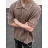 Camiseta de Manga Corta con Cuello Henry Estilo Old Money Americano Corte Masculino Diseño Estilo Perezoso Top de Punto