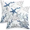 Fronha de Almofada de Coral Estrela-do-Mar Azul Transfronteiriça Capa de Almofada Decorativa para Sofá de Casa Sala de Estar Suportes para Almofada de Cama Personalização