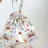 Bolsa tote de lona com cordão, estampa floral de desenho animado, para trabalhadores de escritório, versátil e fofa, adequada para meninas, bolsa de armazenamento universal