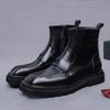 Botas para Hombre Nuevo Estilo Británico Botas Martin de Cuero Cremallera Lateral para Hombre Piel Genuina Cálidas de Una Pierna Puntera Cuadrada Slip-On Botas de Negocio