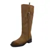 Botas de montar de cuero para mujer, botas altas de tubo largas con efecto desgastado para otoño e invierno, cuero genuino, puntera redonda, sin cordones, tacón bajo, altas hasta la rodilla, rectas