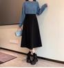 Estilo Coreano Primavera & Outono 2025 Novo Estilo Pequena Cintura Alta Linha A Comprimento Médio Design Saia Bainha Larga Versátil Look Emagrecedor Saia Guarda-Chuva
