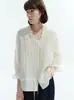 SIN RESTRICCIÓN Camisa de Mujer con Volantes Franceses, Cuello en V, Mangas Abullonadas, Ligeramente Transparente, Pliegues, Cordón, Camisa para el Trabajo