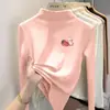 Camiseta base de forro polar con estampado para niñas, cuello alto medio, camiseta de otoño e invierno para bebés niñas, ropa interior cálida para niños, top casual