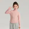 Pudding Haru Camiseta de Manga Longa Cor Pura para Meninas Novo Estilo Outono e Inverno 2025 Camiseta Básica Meia-Gola Simples e Fashion para Crianças