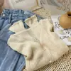 Cardigã Tricotado com Babados Suaves, Manga Longa, Seda Gelada, Proteção Solar para Mulheres, Peça Externa Curta para Primavera e Verão, Botões de Pérola, Jaqueta Fina para Ar Condicionado