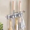 Almacenamiento de Baño Soporte para Mopa y Escoba, Soporte de Pared para Mopa de Inodoro, Estante de Almacenamiento para Mopa de Aluminio Espacial sin Taladro