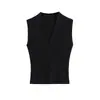 Top de tirantes de punto sexy y adelgazante estilo Yujie maduro para mujer, primavera, verano, cruzado, cuello en V, ajustado a la cintura, sin mangas, tendencia